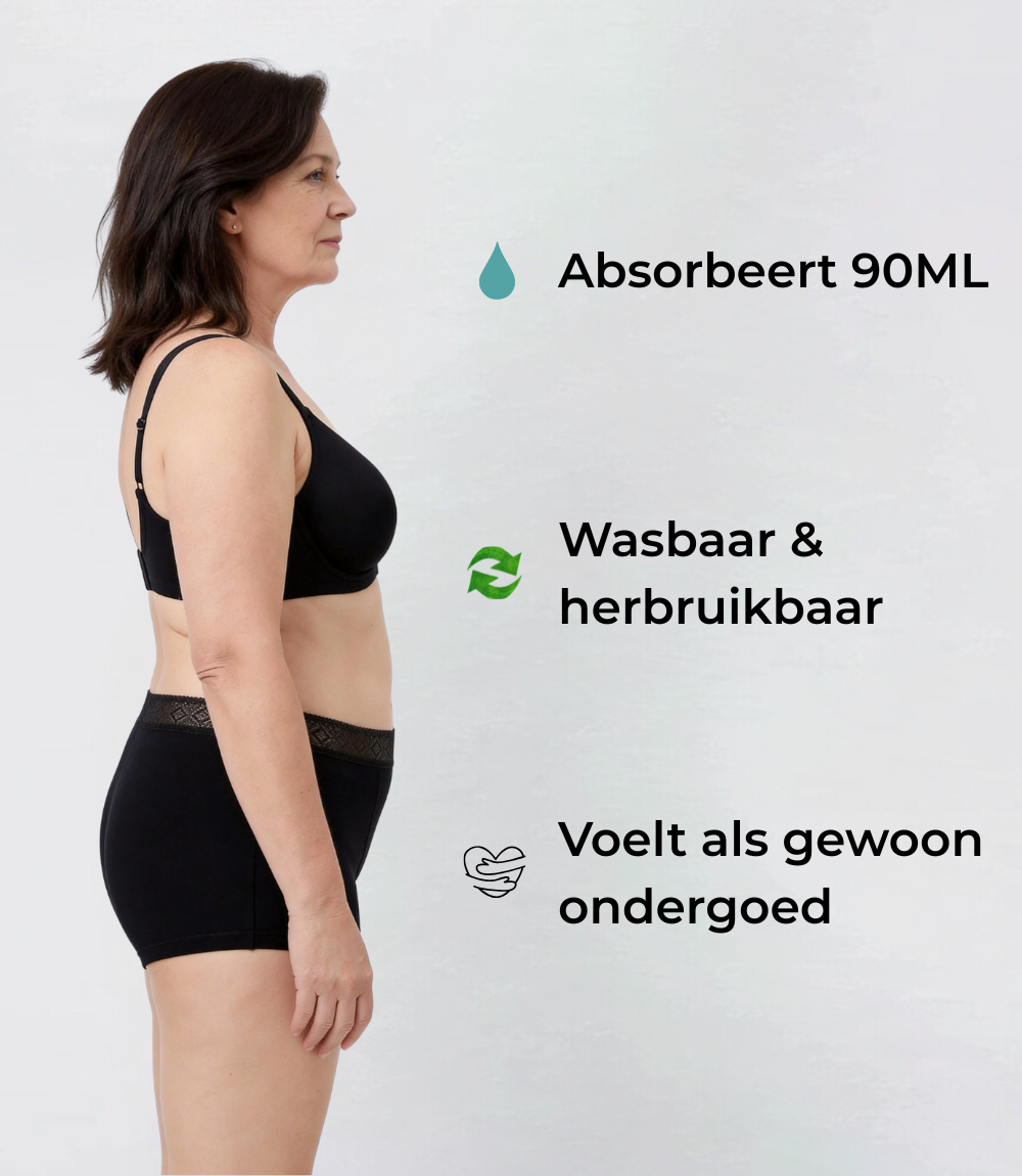 Boyshort met kant - Zwaar - 100% Lekvrij